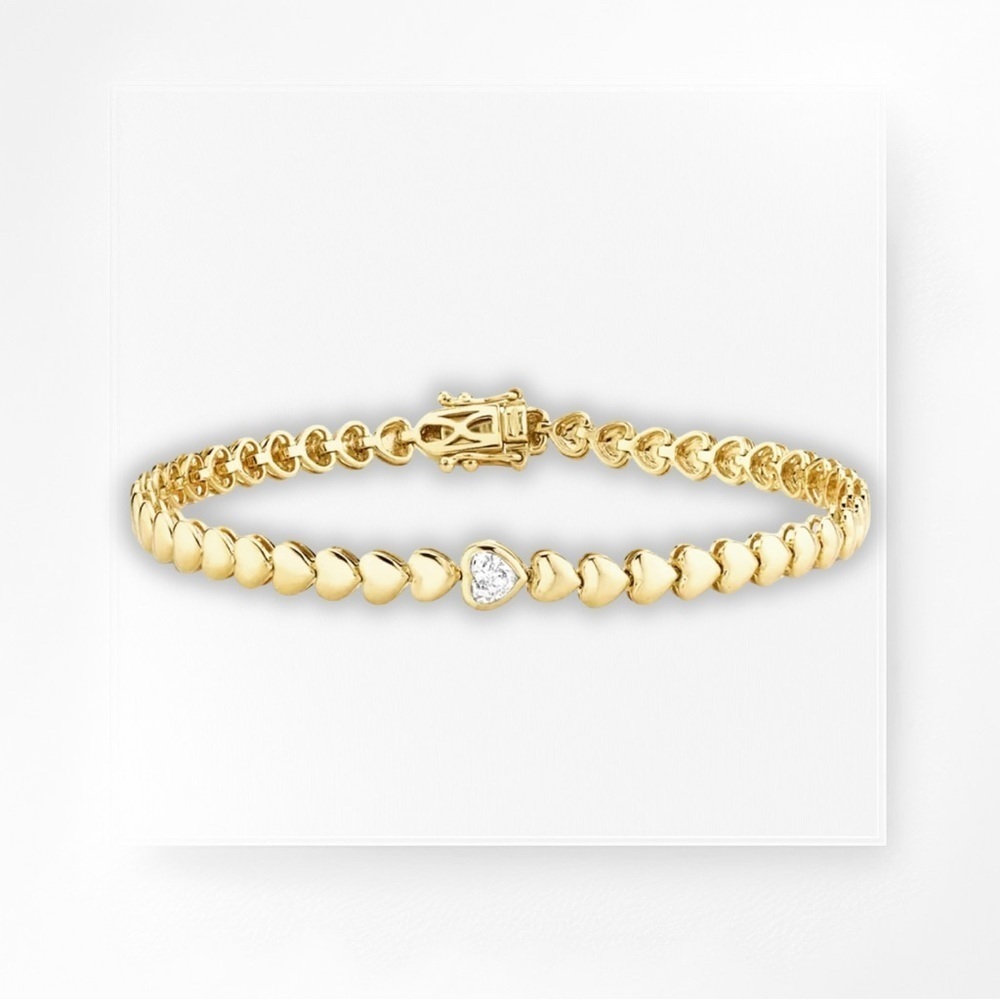 NEW Gold-Plated Heart Shaped Tennis Bracelet w/ Single CZ Heart - 19cm Long - Picture 16 of 16